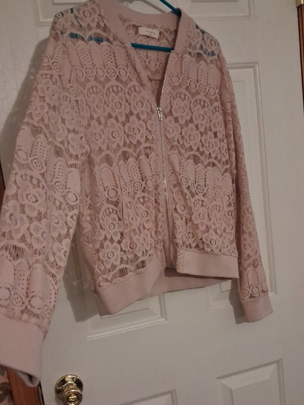 Elodie Blush Lace Bomber Jacket